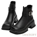 【Grace Gift】唐葳訂製-逆天長腿切爾西厚底工程靴 黑