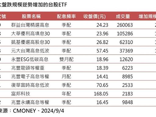 10檔越跌越買ETF 00919最受青睞