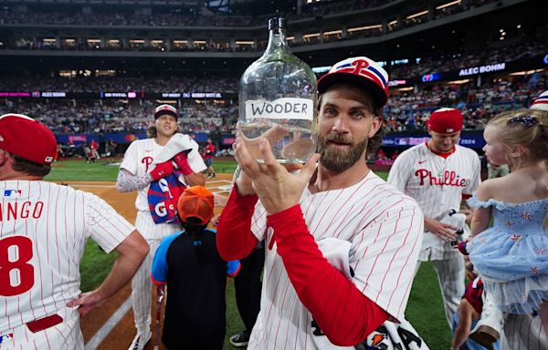 Bryce Harper breaks out 'Wooder' jug during Bohm's Home Run Derby at-bat