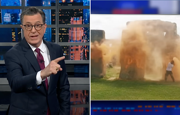 Colbert outraged by climate vandals spray-painting Stonehenge: 'Makes me want to go buy a Hummer'