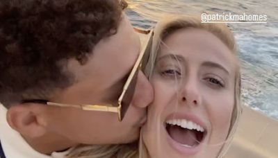 Patrick and Brittany Mahomes Share Romantic Kiss During Sunset Vacation Boat Ride