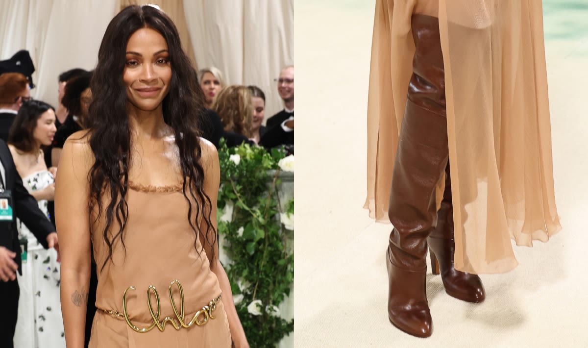 Zoe Saldana Wears Glossy Chloé Boots for Met Gala 2024 Red Carpet