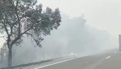 Fogo no Pantanal dificulta visibilidade em principal estrada para Corumbá (MS)