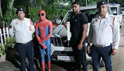 ‘Spider-Man’ rides on car’s bonnet in Delhi, caught by police after video goes viral
