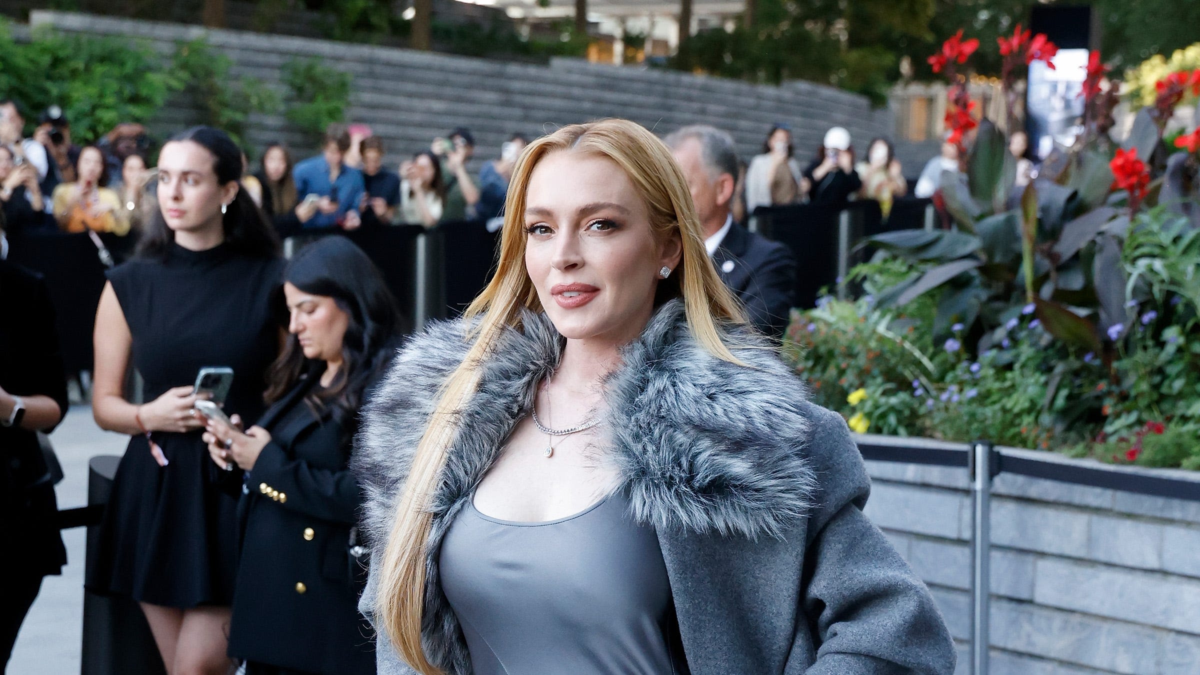 Lindsay Lohan Is Striking in an All-Gray Look at the Michael Kors Show