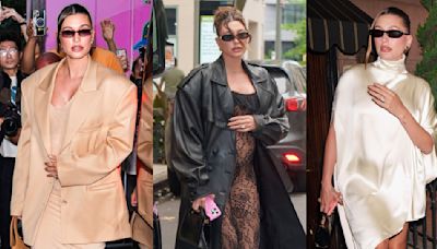 Hailey Bieber Elevates Maternity Wear in Silk Phoebe Philo White Dress, Custom LaQuan Smith Body-con Look and More...