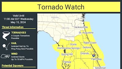 Tornado watch issued for 19 Florida counties as storms move through. See weather radar