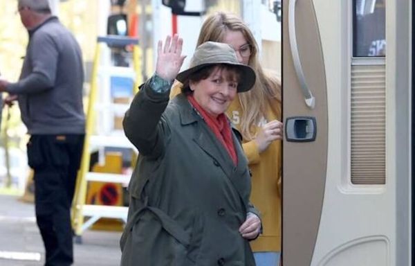 Brenda Blethyn waves to fans Vera fans while filming final episodes