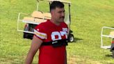 Travis Kelce is cheered on by fans on day two of Chiefs training camp