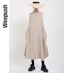 包子の屋Weepush® 女裝  日系棉麻無袖洋裝 素色長款顯瘦洋裝