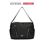 GUESS-女包-LOGO壓紋鉚釘背帶斜肩背包-黑