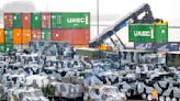 German military loads vehicles on ship for NATO mountain drills