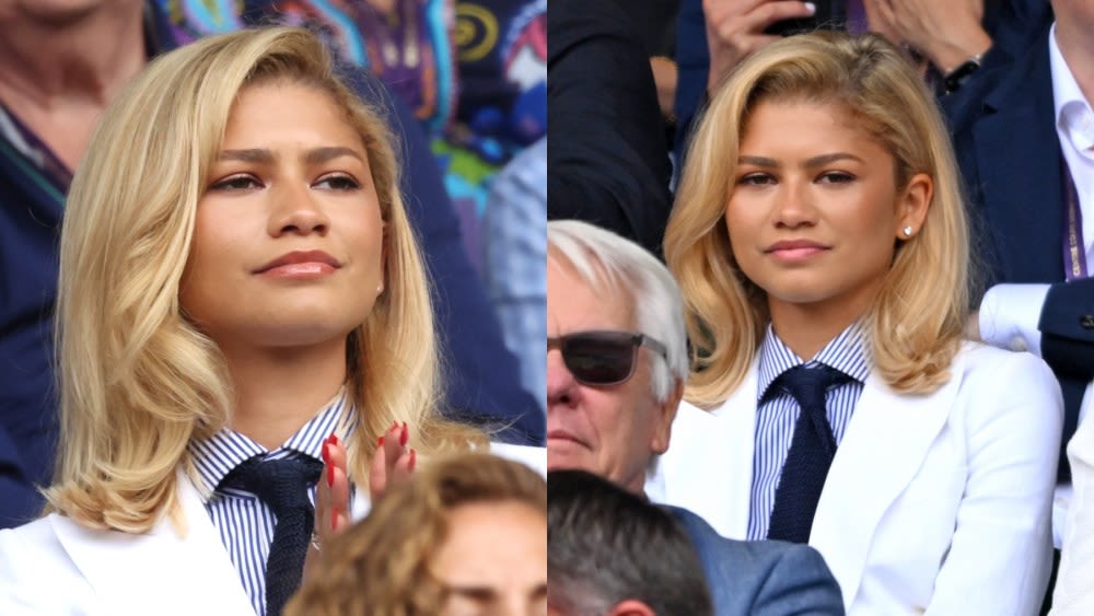 Zendaya Suits Up in White Ralph Lauren Blazer, Striped Shirt and Tie for Wimbledon 2024 Men’s Final