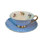 英國雪莉Shelley藍色oleander形狀骨瓷花卉杯盤