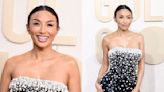 Jeannie Mai Shines in Sequined Carolina Herrera Dress Covered in Pearls at the Golden Globes 2024