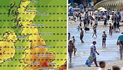 UK hot weather maps turn red as 27C Meditteranean 'heat bomb' blasts Britain