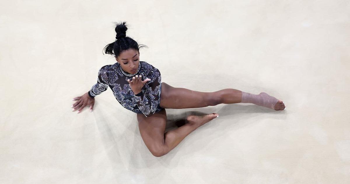 Watch and listen to Simone Biles' floor routine like you are on the ground at the Paris Olympics