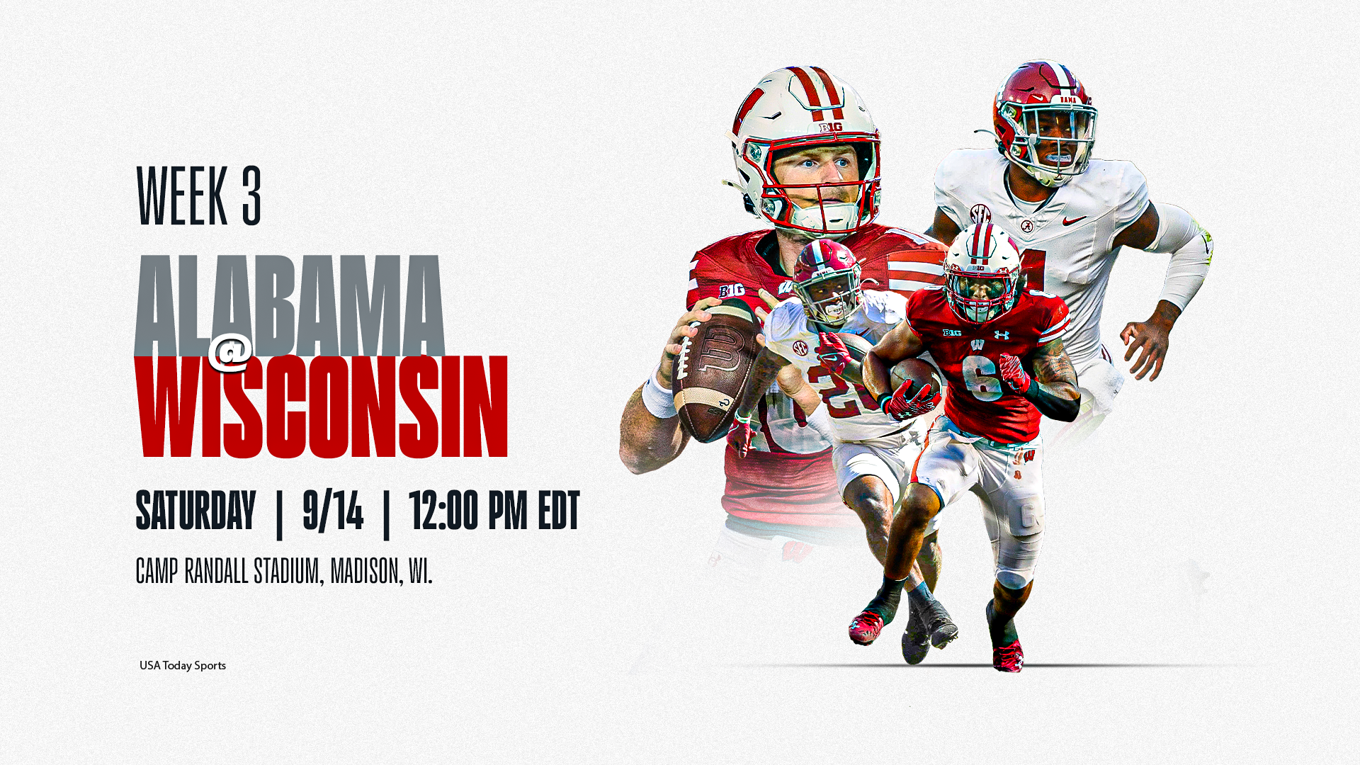 What channel is Alabama vs. Wisconsin on today? Time, TV schedule for Week 3 game