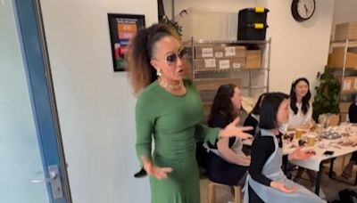 Mel B storms into a chocolate workshop thinking it was a hen do: 'Hello everyone!'