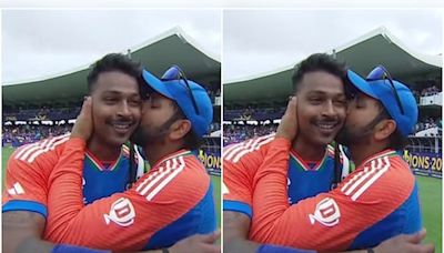 Watch: Rohit Sharma wins hearts by kissing Hardik Pandya on his cheek after T20 World Cup final - CNBC TV18