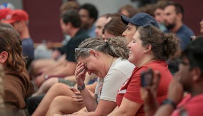 Protesters, Trump supporters attend far right roast of Kamala Harris at USC