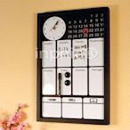 INPHIC-時尚時鐘功能磁性留言板 月曆星期白板豎版  含筆和磁吸