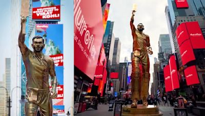 Virat Kohli Craze! Indian Cricket Icon's Golden Statue Unveiled At New York's Times Square