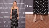 Brie Larson Slides On Dainty Strappy Flats to Complement Polka Dot Doên Dress at Filming Italy 2024