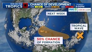 Tropical system has a 50% chance of forming