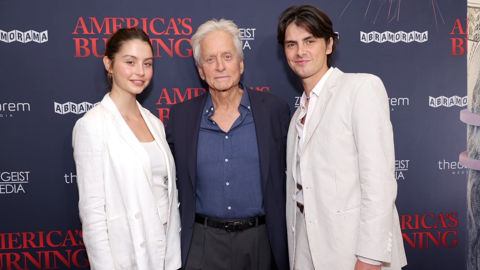 Michael Douglas steps out on red carpet with son Dylan, daughter Carys