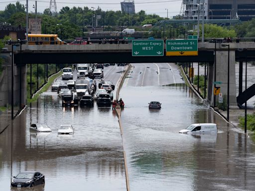 An 'indoor waterfall' at Union Station: Downtown Toronto flooded as severe storm disrupts life in the region