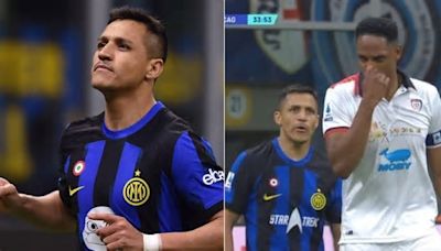 Mira la asistencia de Alexis Sánchez en el Inter-Cagliari y sus duros encontrones con el colombiano Yerry Mina