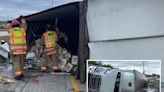 Traffic totaled after tipsy beer truck flips on suburban highway