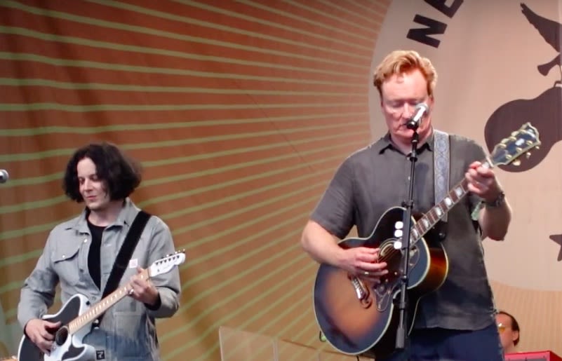 Conan O'Brien Played Newport Folk Fest With Jack White, Mavis Staples, Triumph The Insult Comic Dog, & More: Watch