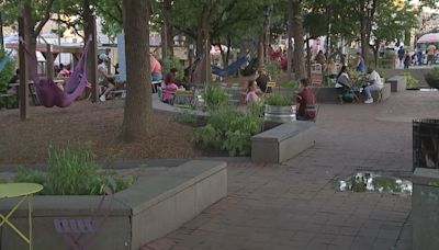 Family and Friends start Memorial Day weekend with hammocks at Spruce Street Harbor Park in Philadelphia