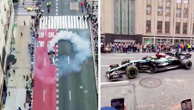 Captan a Lewis Hamilton haciendo arrancones y quemando goma en la Quinta Avenida de NY