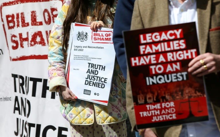 Victims' families protest at new N.Ireland 'Troubles' legacy law