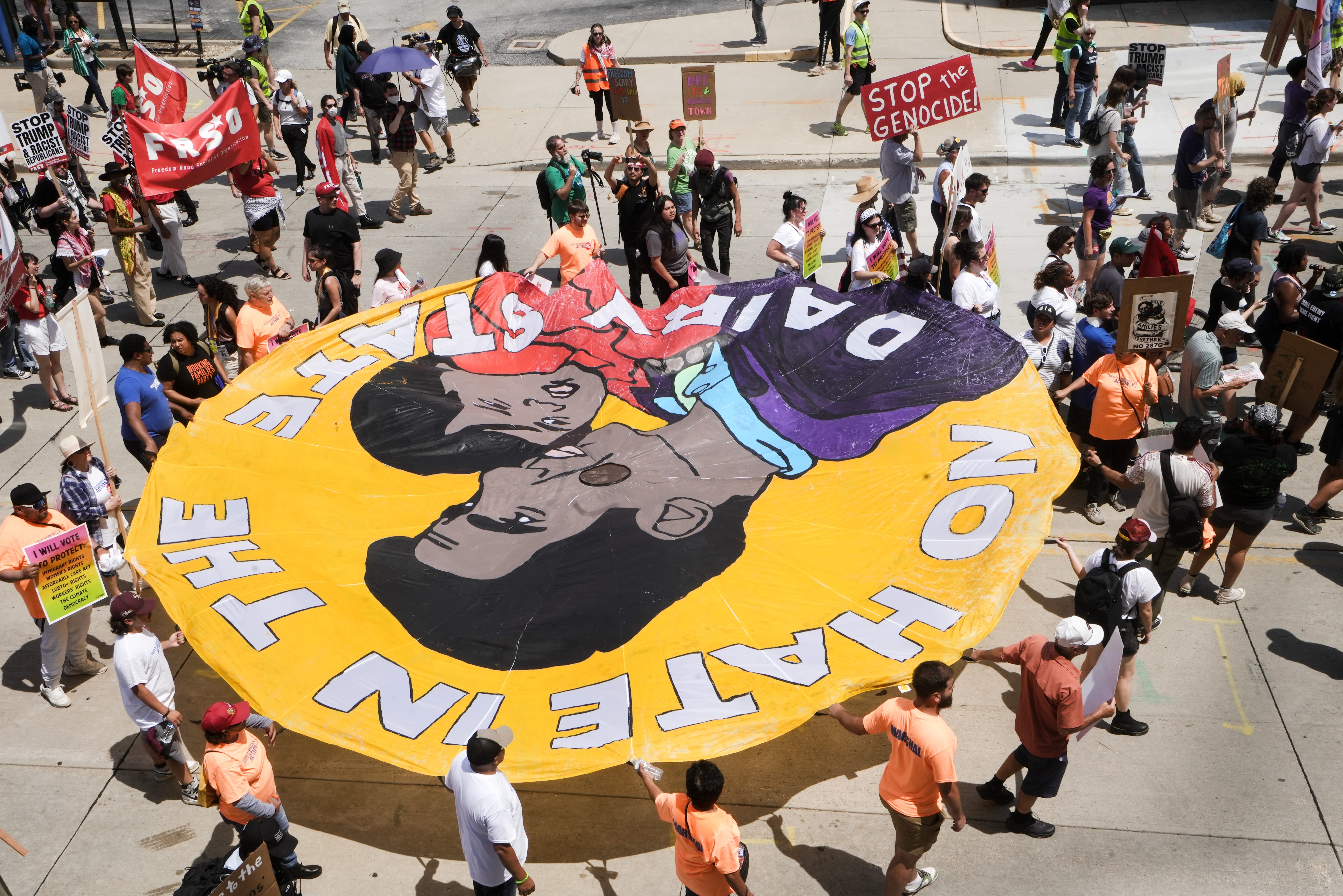 Hundreds of marchers protest outside RNC in Milwaukee