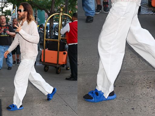 Jared Leto Pops in $16 Blue Skull Slides While in NYC