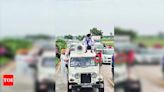 Farmers felicitate Navdeep Singh Jalbera at Shambhu border after failed attempt to reach Ambala | Chandigarh News - Times of India