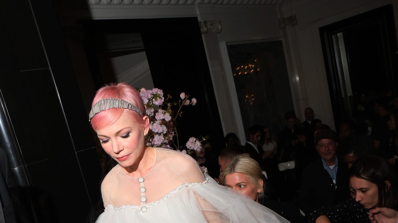 Michelle Williams Debuts a Hot Pink Pixie With a Jeweled Headband