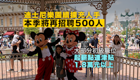 迪士尼樂園繼續擴充人手　本季將再招聘500人