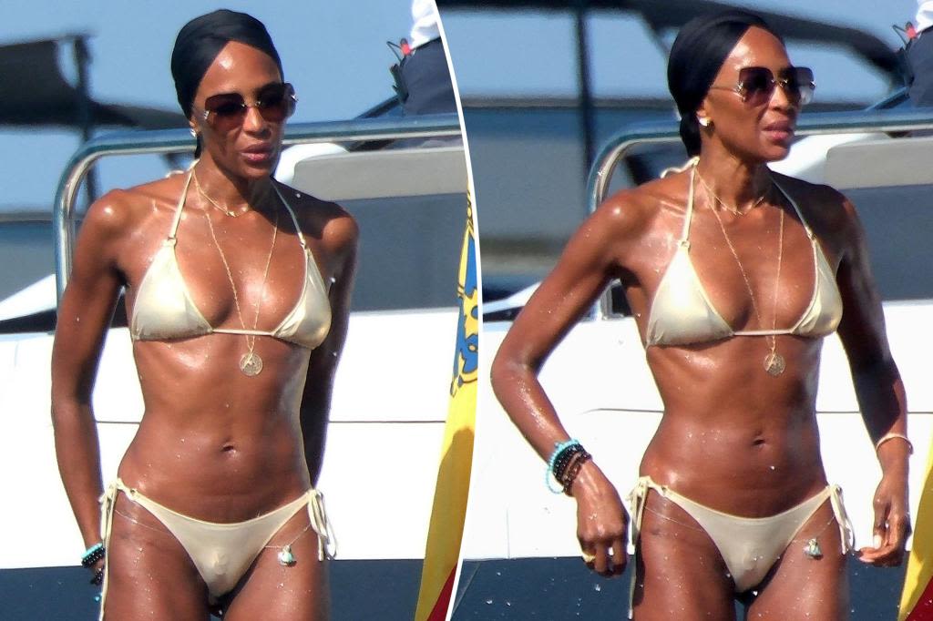 Naomi Campbell, 54, shows off fit figure in gold bikini on yacht in Ibiza with famous pals