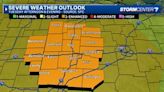 TIMING: Possible severe storms today; Change of damaging winds, large hail, few tornadoes