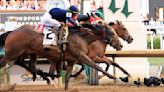 ..., with Brian J. Hernandez Jr. up, crosses the finish line to win the 150th running of the Kentucky Derby at Churchill Downs on Saturday, May 4, 2024, in Louisville, Kentucky...