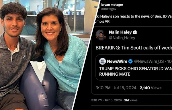 Nikki Haley's son jabs Tim Scott's engagement after Vance picked as Trump's VP