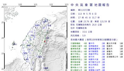 快訊》花蓮連2起規模5.9地震！最大震度4級