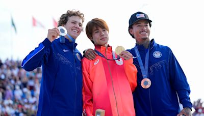 Skateboarders Jagger Eaton and Nyjah Huston describe standing on the Olympic podium