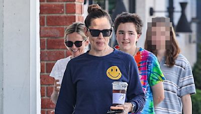 Jennifer Garner keeps it playful in a smiley face shirt in Los Angeles