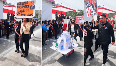 Escolares realizan desfile por Fiestas Patrias y sorprenden al disfrazarse de expresidentes de Perú